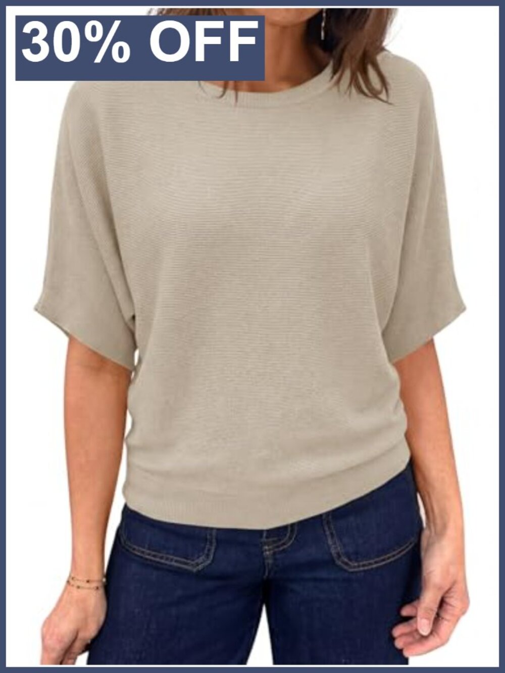 Womens Short Sleeve Boat Neck Batwing Knit Sweater Top